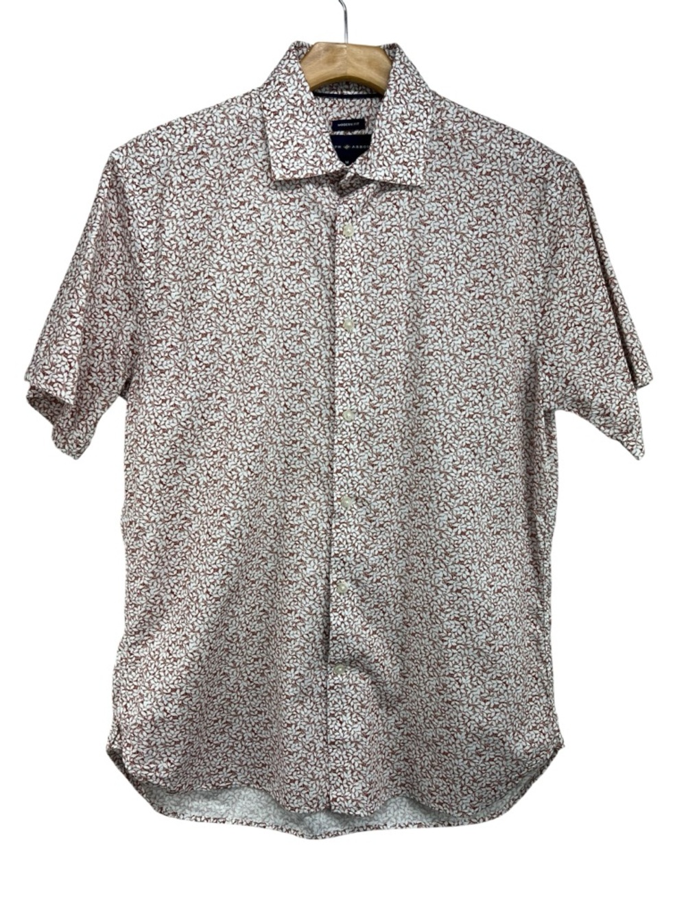 Joseph Abbound Mens Modern Fit Short Sleeve Button Down Brown White Leaf